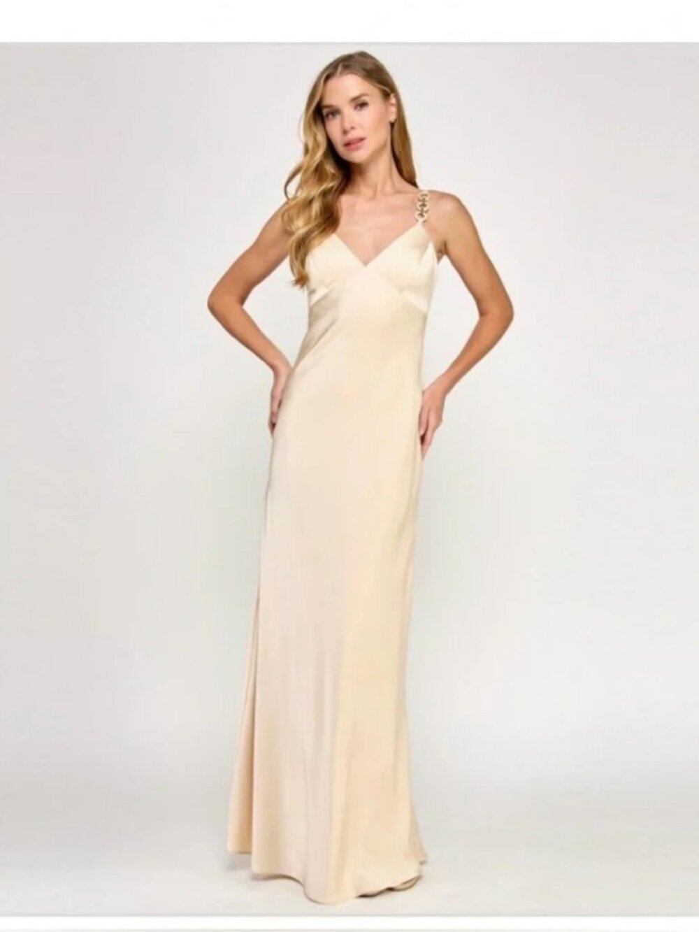 Cream Maxi Slip Dress with Chain Detail Strap